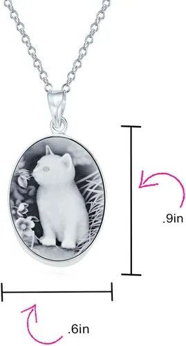 Vista 5 de Collar con colgante de medallón para fotos con grabado personalizado, estilo vintage, vintage, de ónix blanco y negro, gato sentado, gato ovalado
