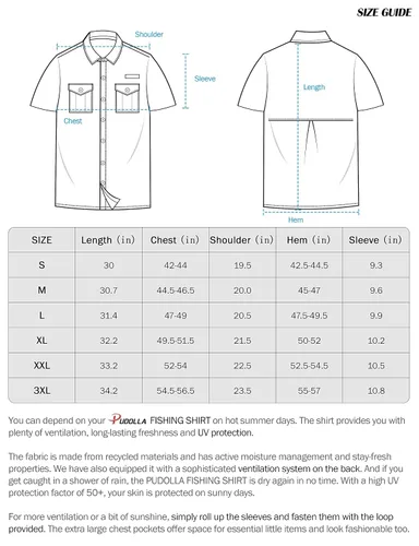 Vista 6 de Pudolla Camisas de pesca para hombre, camisas de trabajo de viaje de manga corta, camisas de verano con botones para hombres UPF50+ con bolsillos