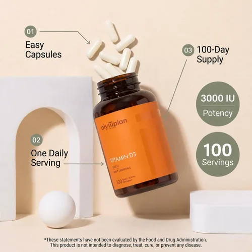 Vista 5 de Olympian Labs Vitamina D3 3000 Iu 100 cápsulas que apoyan huesos fuertes Cápsulas de vitamina D3, 3000 UI por cápsula, 75 mcg, Uno al día, 100