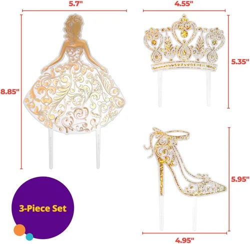 Vista 5 de DecoPac QUINCEANERA - Kit de decoración de tartas, adornos para tartas y cupcakes XL-GOLD para niñas, dulces 15 cumpleaños y fiestas, membrillo años