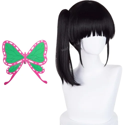 Vista 27 de Obanai - Peluca corta para cosplay, pelucas de guerrero anime de demonio Negro Obanai