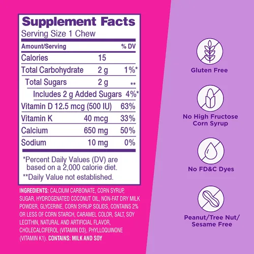 Vista 3 de Viactiv Suplemento de calcio + vitamina D3 masticables suaves, caramelo, 60 masticables - Suplemento dietético de calcio para la salud ósea