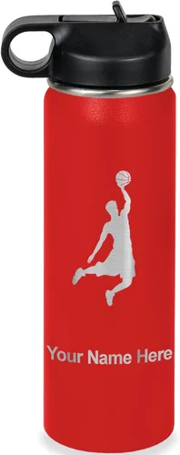 Vista 35 de LaserGram Botella de Agua Personalizada, Basketball Slam Dunk Man, Acero Inoxidable de Doble Pared con Aislamiento al Vacío con Pajita Abatible