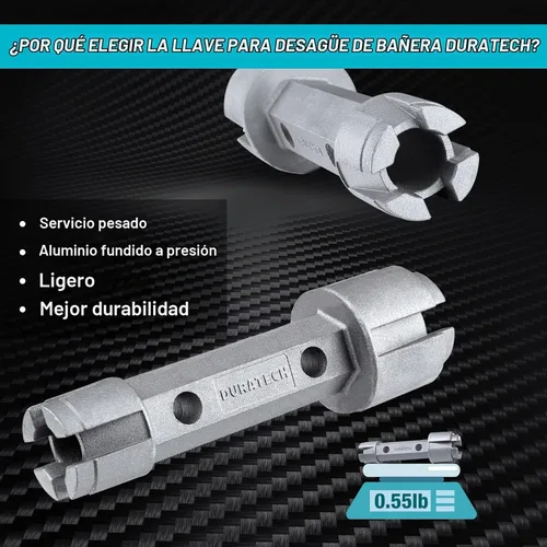 Vista 5 de DURATECH Llave removedora de drenaje de tubo, llave de aleación de aluminio de doble extremo para desagües de baño y ducha