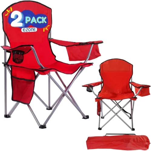 Vista 18 de EZONE Paquete de 2 sillas de campamento con enfriador de hielo integrado, silla portátil, bolsillo de almacenamiento, portavasos y bolsa
