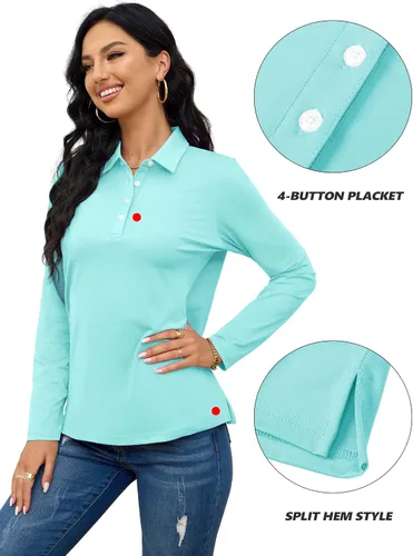 Vista 5 de TACVASEN Camisas tipo polo para mujer, camisetas casuales de manga larga para golf