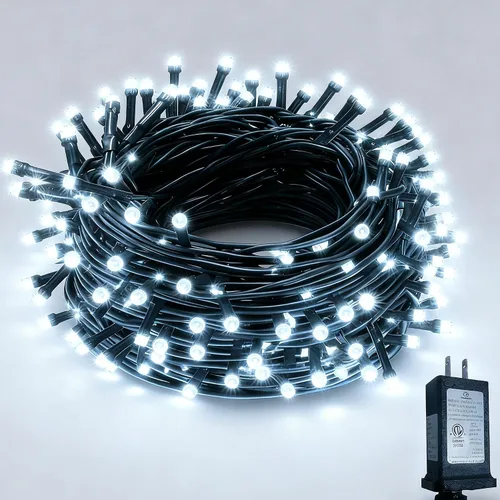 Vista 11 de RPGT Tira de luces de Navidad con 500 luces LED de 172 pies, cable verde, cadena de luces parpadeantes para exteriores, enchufable, 12 modos