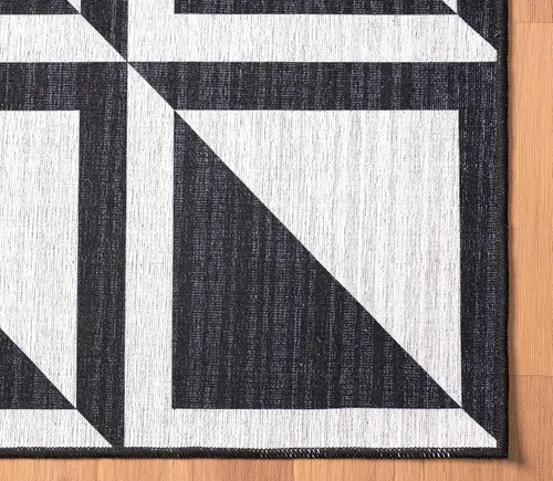 Vista 4 de Abani Parker Collection - Alfombra de área con diseño de cuadrados de alto contraste, color marfil/negro, 4 x 6 pies, fácil de limpiar, duradera