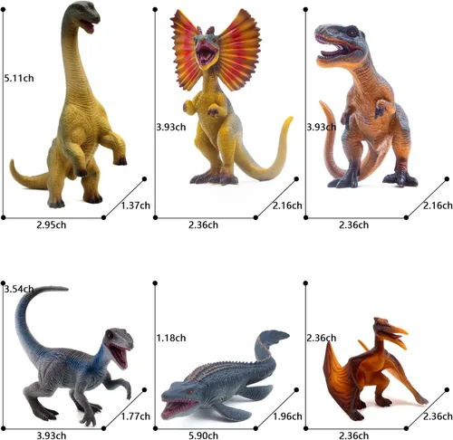 Vista 2 de SIENON Paquete de 6 figuras de juguete de dinosaurio jurásico de 6.3 pulgadas, juego de juguetes de dinosaurios realistas Dilophosaurus Blue