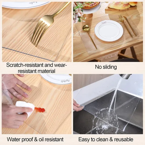 Vista 4 de 4 protectores de mesa transparentes de 12 x 16 pulgadas de plástico de 0.059 in de grosor, impermeable, fácil de limpiar, resistente a la limpieza