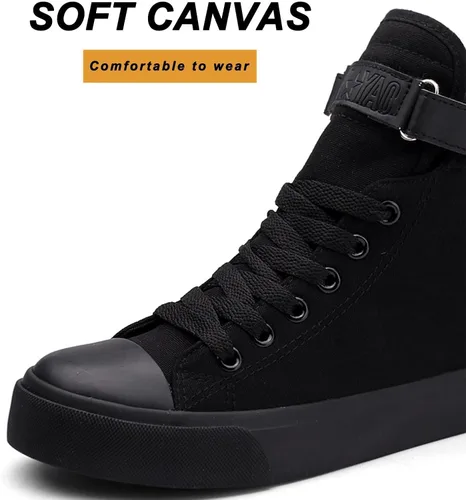 Vista 5 de babyhealthy Tenis de lona de caña alta, zapatos casuales para caminar, zapatos de moda con cordones y plataforma para adultos, hombres y mujeres