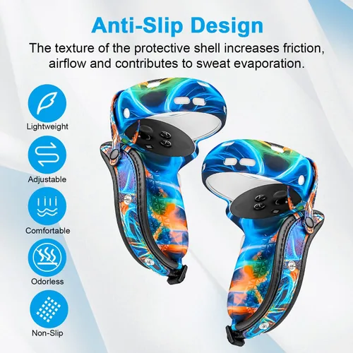Vista 2 de for Oculus Quest 2 Accessories, Relohas VR Accessory Set for Meta Quest 2, Include Controller Grip Leather Cover, VR Shell Cover, Face Cover, The