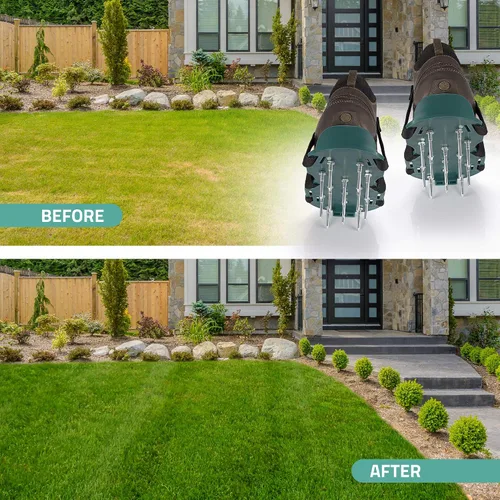 Vista 2 de Abco Tech Zapatos aireadores de césped para césped, herramienta de aireación de patio con 3 correas ajustables y hebillas de metal de alta
