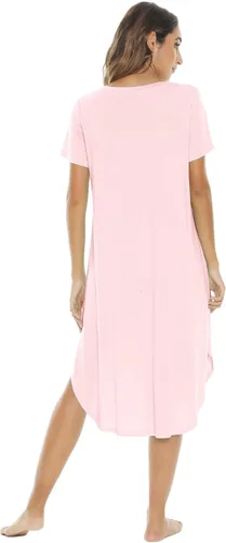 Vista 2 de NACHILA Camisones para mujer, viscosa hecha de bambú, cuello en V, manga corta, ropa de dormir fresca