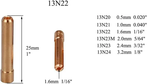 Vista 4 de RIVERWELD TIG Cuerpo de pinza de lente de gas 45V43 13N22 1/16 pulgadas 0.063 in y boquilla de cuarzo vasos de vidrio transparente #6 3/8 "53N60