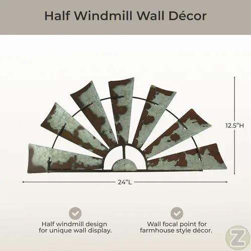 Vista 5 de Molino de viento escultura de pared, 24 pulgadas de metal galvanizado medio Gris