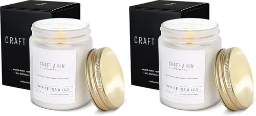 Vista 14 de Craft & Kin - Vela perfumada de cuero inglés de alta calidad, larga duración, 45 horas de tiempo de combustión, vela perfumada de soja natural