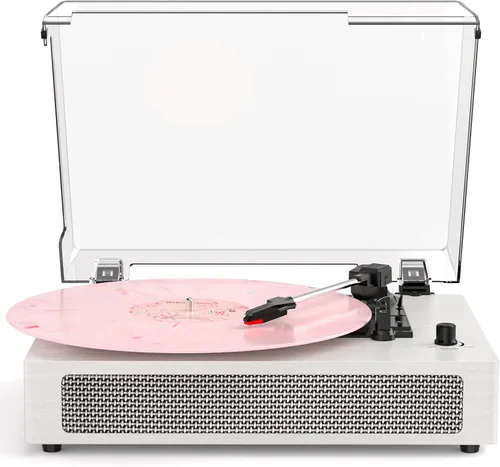 Vista 13 de Tocadiscos de discos de vinilo con altavoces estéreo integrados, tocadiscos vintage de 3 velocidades para discos de vinilo, grabación USB SD