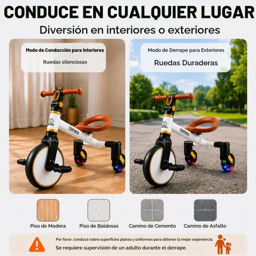 Vista 5 de Ridego Triciclo 3 en 1 para niños de 2 a 5 años, modos de caminante, pedal Blanco