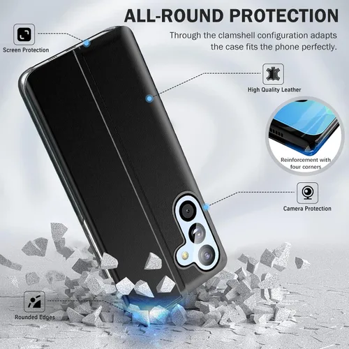 Vista 3 de Funda de teléfono para Samsung Galaxy A16 5G, Clear View Window Funda delgada de lujo para teléfono Galaxy A16 con soporte, funda protectora