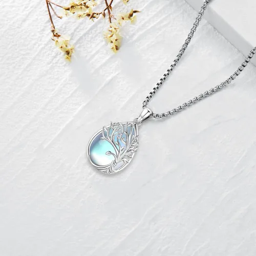 Vista 3 de Regalos de joyería collar del árbol de la vida de plata esterlina, concha de abulón, ópalo, piedra lunar, ónix negro, turquesa, malaquita, cristal