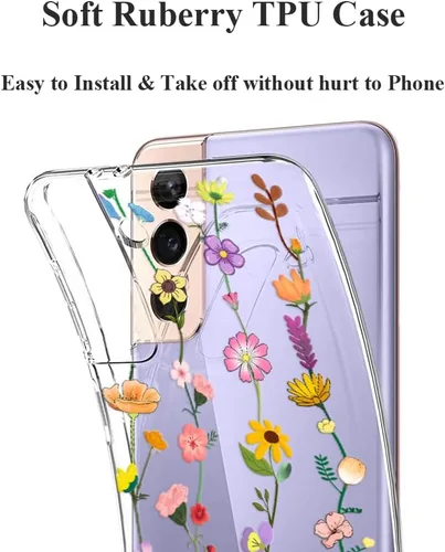 Vista 4 de Unov Funda para Galaxy S21, transparente con diseño, ajuste delgado, buen agarre, funda de teléfono en relieve, cubierta protectora a prueba