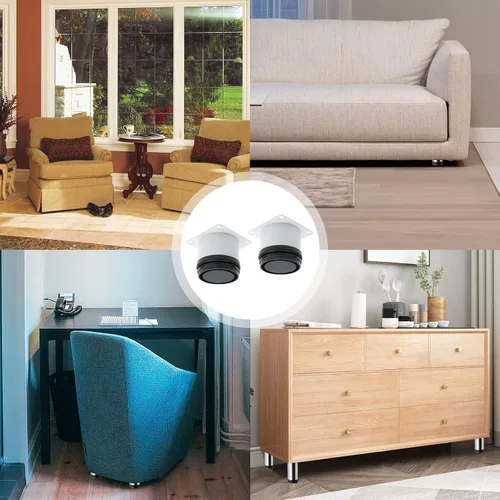 Vista 7 de Paquete de 4 patas ajustables blancas para muebles, patas redondas ajustables de acero inoxidable de 2 pulgadas/1.969 in para muebles, sofá, mesa
