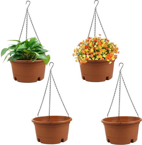 Vista 10 de Macetas colgantes de 10 pulgadas para plantas de interior, paquete de 4 cestas colgantes de plástico con bandejas extraíbles y cadena de 15.7
