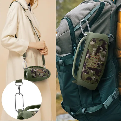 Vista 8 de co2CREA Funda de silicona para altavoz Bluetooth JBL Charge 5 portátil a prueba de agua, funda de viaje suave con correa para el hombro, funda