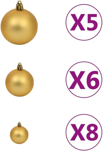 Vista 9 de Árbol de Navidad artificial verde al revés de 5 pies con 150 luces LED y bolas de Navidad doradas, árbol de Navidad artificial completo