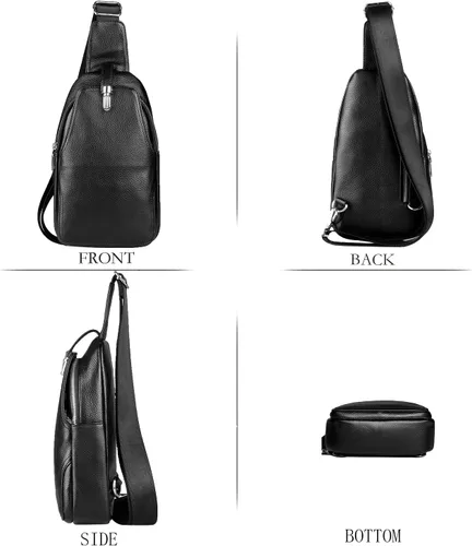 Vista 4 de DK86 Mochila bandolera de cuero para el pecho bolso cruzado para el hombro mochila de viaje para hombres y mujeres Negro 1 Mochilas Daypack