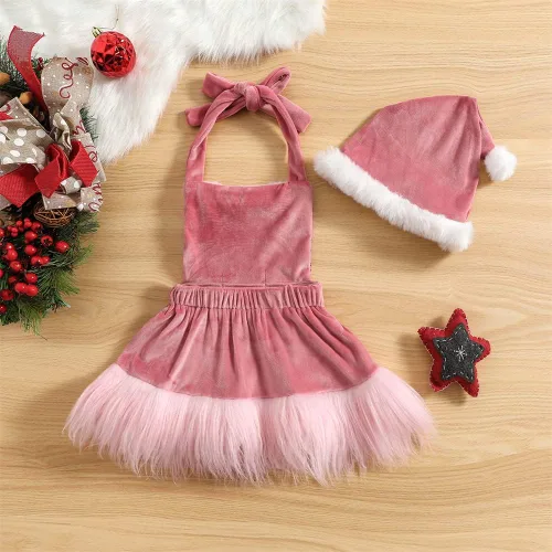 Vista 4 de oneflow Traje de Navidad para recién nacido, vestido de Navidad de terciopelo rojo, mameluco para primer vestido de Navidad