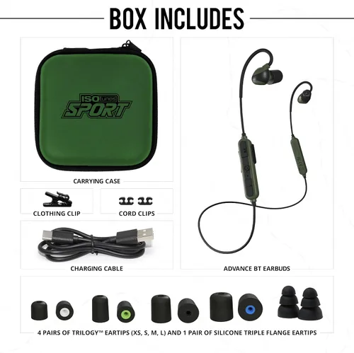 Vista 5 de ISOtunes Sport Advance BT Shooting Earbuds: protección auditiva táctica Bluetooth (verde OD)