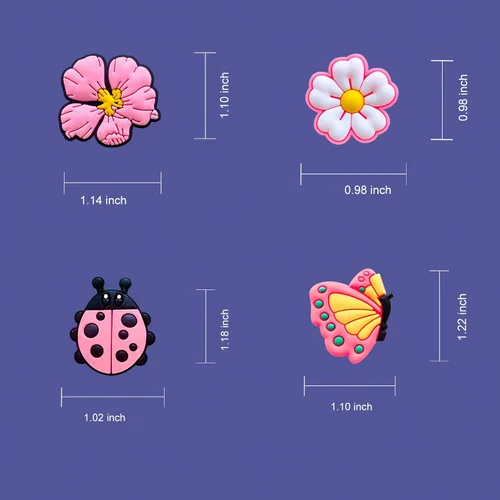 Vista 2 de 24 dijes de flores rosas para zapatos de zueco, sandalias, pulseras, dijes lindos, Metal no precioso., No es una piedra preciosa