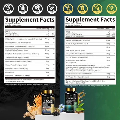 Vista 7 de Shilajit para hombres y cápsulas de graviola de guanábana con algas marinas