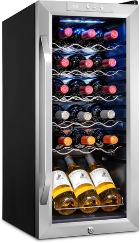 Vista 9 de Ivation Refrigerador de vino con compresor de 18 botellas con cerradura, gran bodega independiente para vino tinto, blanco, champán o espumoso