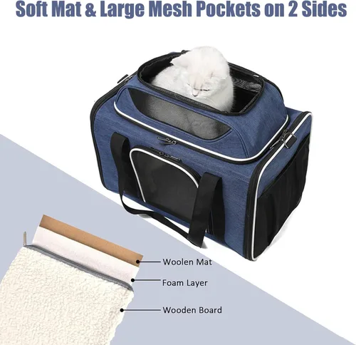 Vista 4 de HSC - Transportadores de mascotas para gatos de lados blandos para cachorros para viajes al aire libre, ventanas de malla transpirable, bolsillo