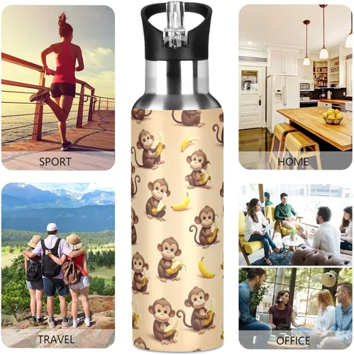 Vista 5 de Cute Cartoon Monkeys Bananas Stainless Steel Water Bottle 20 Oz, BPA-Free Sports Water Bottle Leakproof Water Bottles