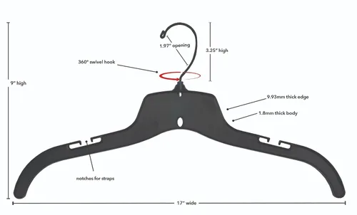 Vista 5 de NAHANCO 25500BHMG - Percha de plástico para camisa/vestido con gancho giratorio negro y hombros antideslizantes moldeados, peso pesado, 17 pulgadas