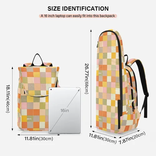 Vista 3 de Mochila de tenis para adultos, grande, resistente, a cuadros, color naranja, rojo, beige, 3 raquetas, cubierta de raqueta de bádminton para mujeres