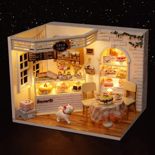Vista 2 de Kit de casa de muñecas en miniatura con muebles, a escala 1:24, accesorios de casa de muñecas de madera, a prueba de polvo para niños, adolescentes
