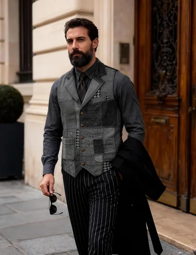 Vista 4 de JEMITOP Chaleco de traje casual de patchwork vintage para hombre con Gris