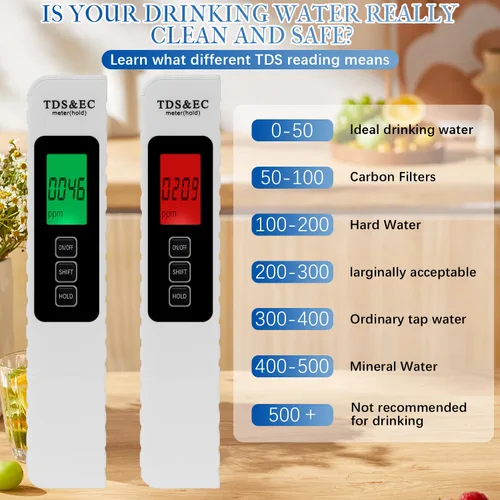 Vista 2 de Probador digital de calidad de agua 4 en 1,2025 NewTDS/EC/Temperatura (°C/°F)Medidor,Medidor 0-9990 PPM,Probador de agua para agua potable Sistema