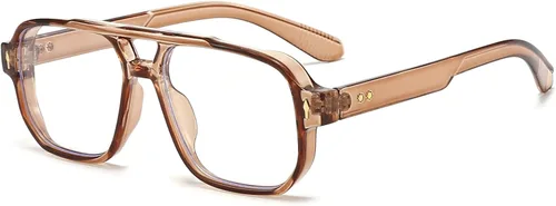 Vista 17 de PORADAY Gafas de Bloqueo de Luz Azul para Mujeres y Hombres Estilo Retro Cuadrado de los Años 70 Gafas de Aviador Gafas Rectangulares para gris