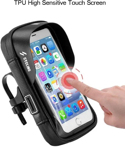 Vista 5 de Bolsa giratoria de 360° para teléfono de bicicleta, resistente al agua, para teléfono celular, pantalla táctil, bolsa para manillar, bolsa