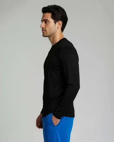 Vista 39 de Real Essentials Paquete de 4 unidades: camiseta de manga larga para hombre Dry Fit, disipa la humedad, protección solar FPU 50+ contra rayos