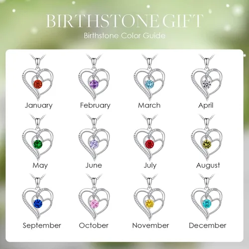 Vista 5 de Collar de piedra natal para mujer, collar de corazón de oro blanco de 18 quilates, collar de plata de ley, collares de diamantes, joyería
