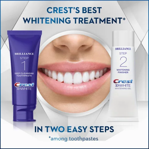 Vista 2 de Crest 3D White Brilliance - Kit de 2 pasos, pasta de dientes blanca Crest 3D, pasta de dientes de limpieza profunda (4 onzas) + gel blanqueador