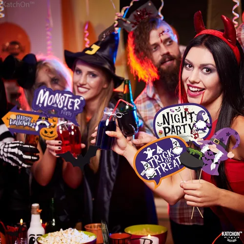 Vista 5 de KatchOn, Juego de accesorios para cabina de fotos de Halloween, paquete grande de 24, accesorios de fotos de Feliz Halloween para sesión de fotos