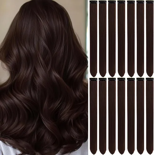 Vista 32 de 20 extensiones de cabello de colores, coloridas extensiones de cabello sintético con clip, extensiones de cabello sintético largo y lacio